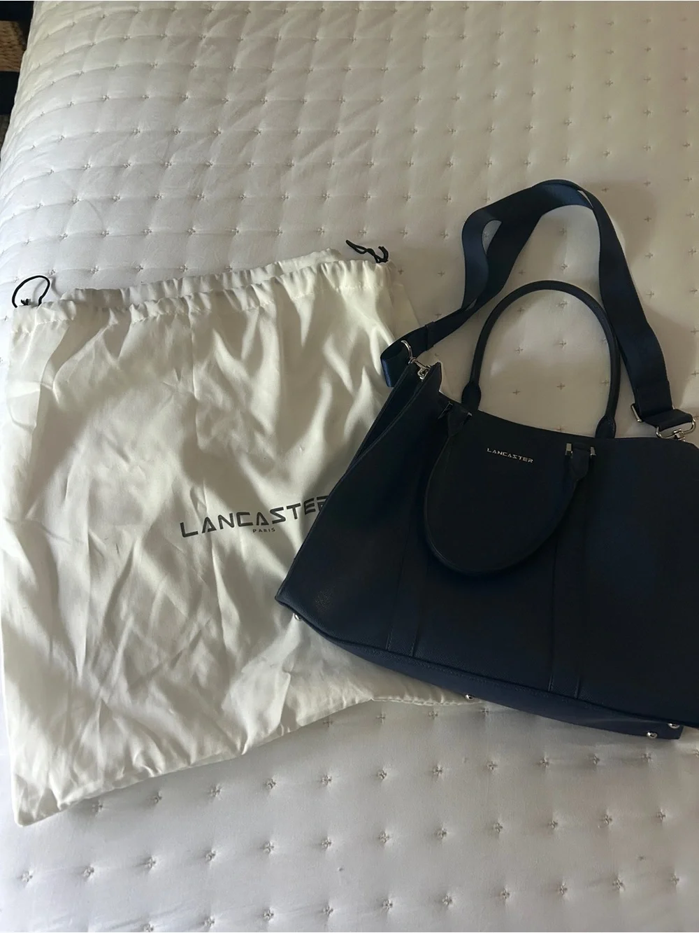 Lancaster Navy Leather Satchel Bag
